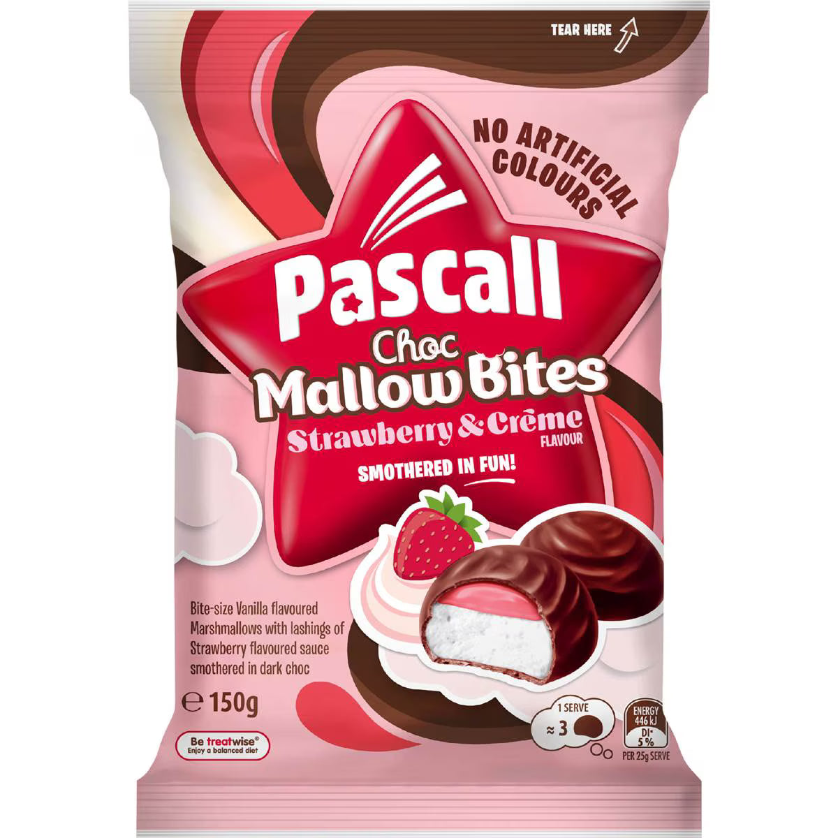 Pascall Choc Mallow Strawberries & Crème Bites Snack & Share Bag 150g