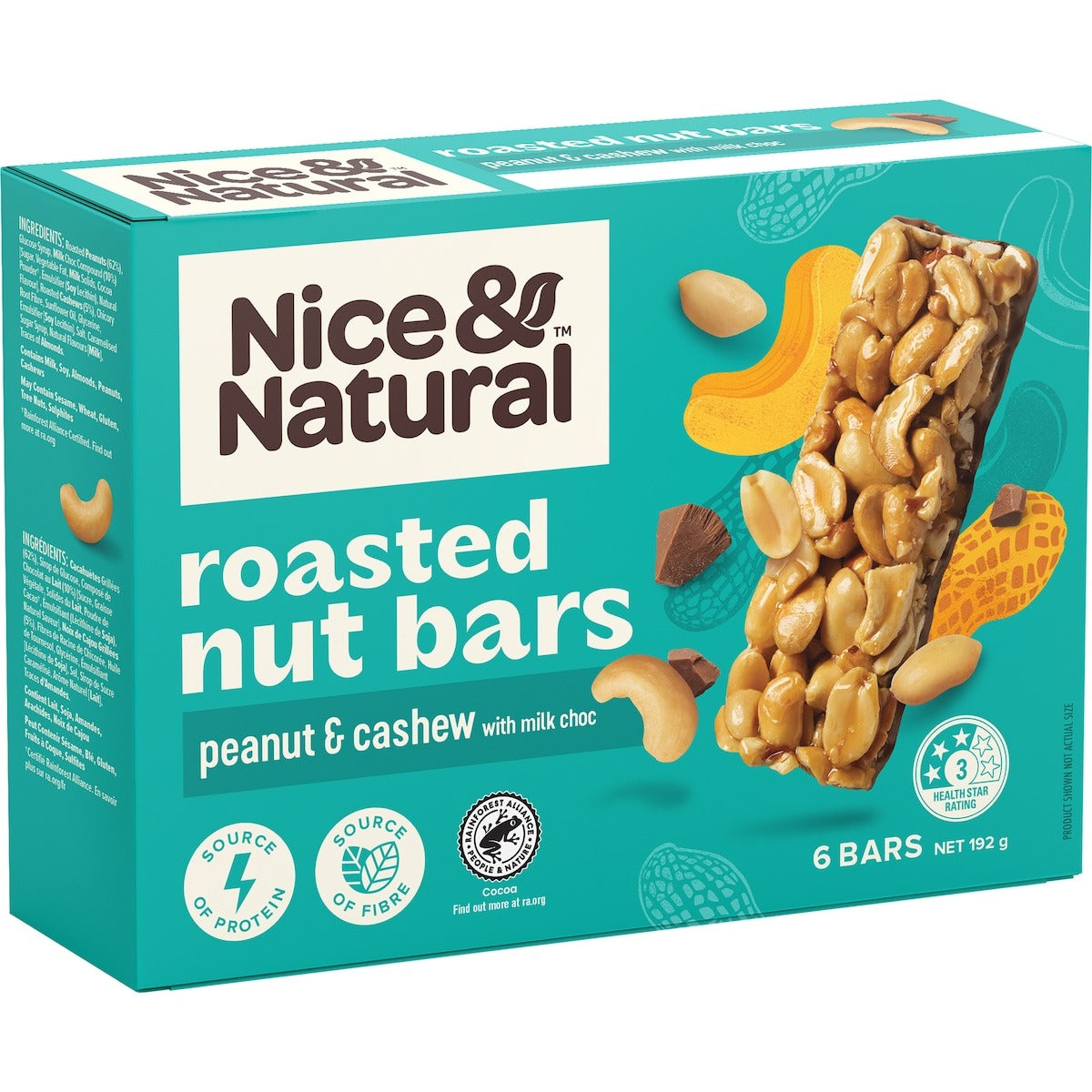 Approaching or Just Over Best Before Date : Nice & Natural Nut Bars Peanut & Cashew with  Milk Choc (6pk) 192g