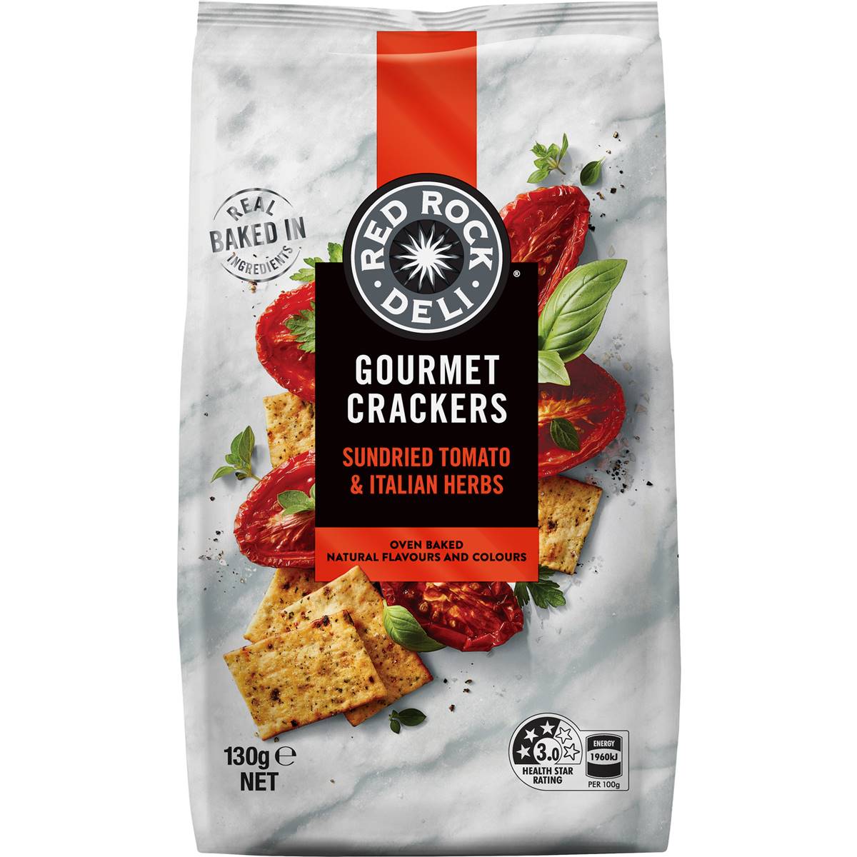 Red Rock Deli Crackers Sundried Tomato & Italian Herbs 130g