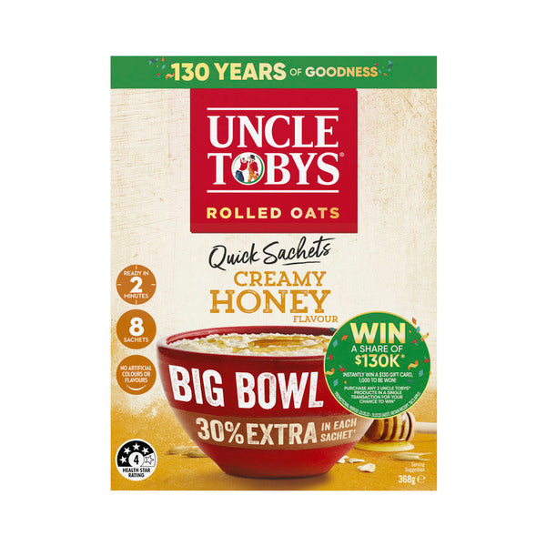Uncle Tobys Oats Quick Sachets Creamy Honey 368g